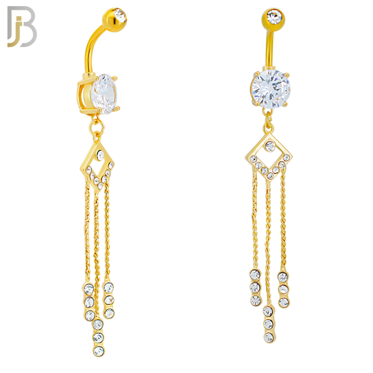 N0132 - 316L Stainless Steel Dangling Diamond Shape with Dangling Round Zircon Belly Ring and 5mm Screw Ball image 2