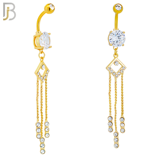 N0132 - 316L Stainless Steel Dangling Diamond Shape with Dangling Round Zircon Belly Ring and 5mm Screw Ball image 2