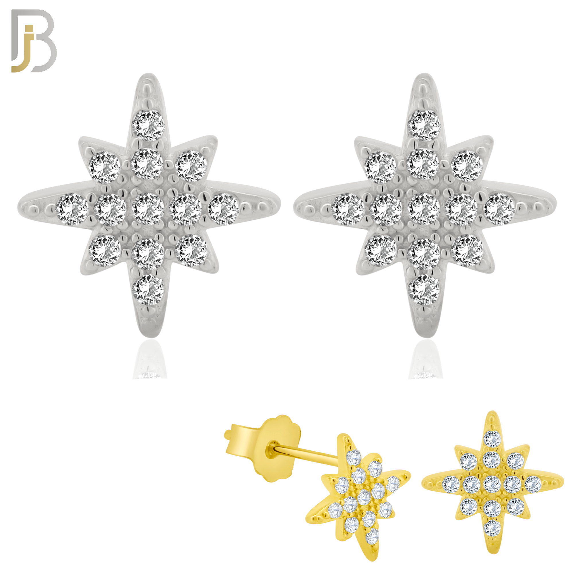 925-ES258 - .925 Sterling Silver Starburst with Zircon Design Earrings Stud image 0