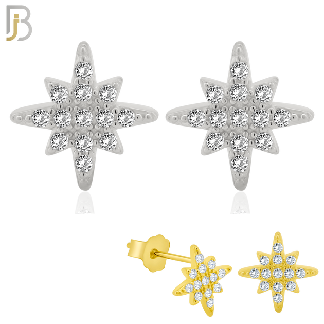 925-ES258 - .925 Sterling Silver Starburst with Zircon Design Earrings Stud image 0