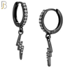 ES114 - 316L Stainless Steel Dangling Lightning Bolt with Zircon Huggies Clip On image 3