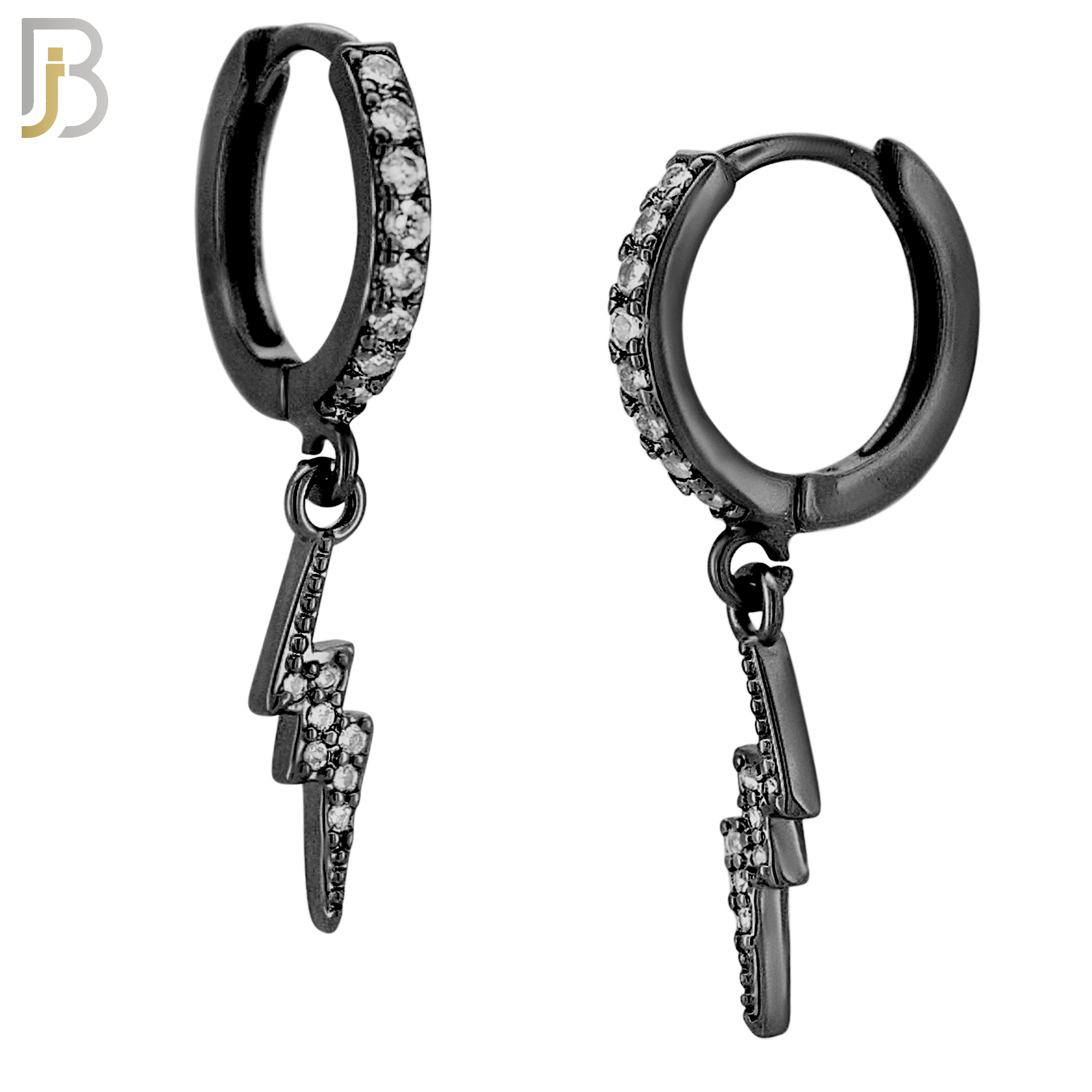 ES114 - 316L Stainless Steel Dangling Lightning Bolt with Zircon Huggies Clip On image 3