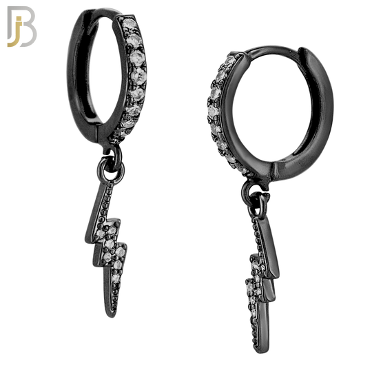 ES114 - 316L Stainless Steel Dangling Lightning Bolt with Zircon Huggies Clip On image 3