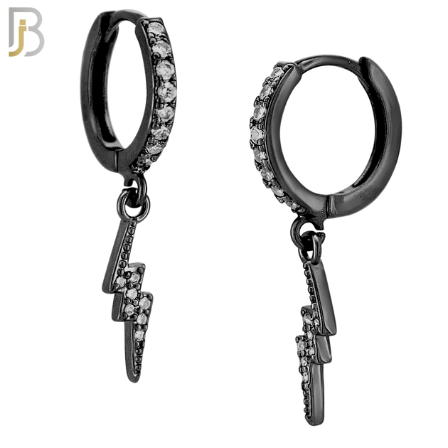 ES114 - 316L Stainless Steel Dangling Lightning Bolt with Zircon Huggies Clip On image 3