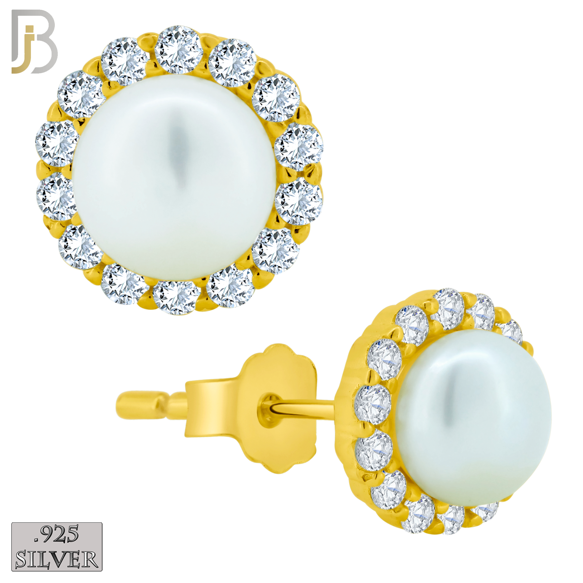 925-ES363 - .925 Sterling Silver Synthetic Pearl Center Stud Earrings image 2