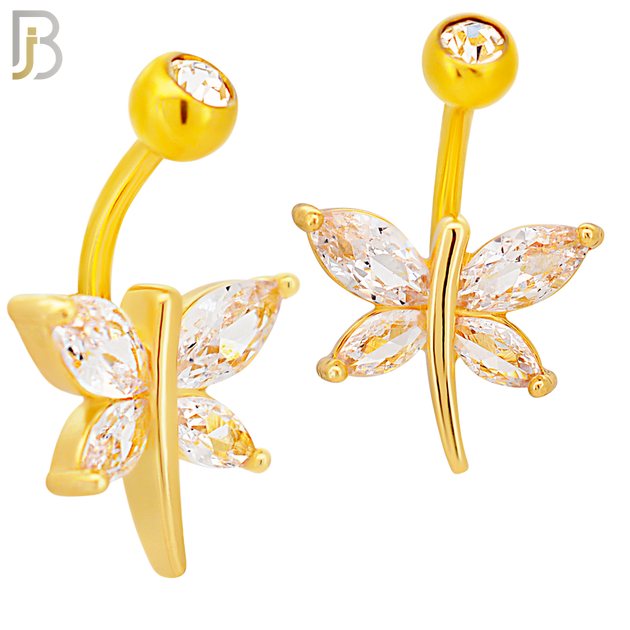 NB70 -  316L Stainless Steel Banana Belly Ring with Dragon Fly Design Cubic Zirconia image 2