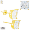 925-ES72-GC - .925 Sterling Silver Gold Plated Earring Stud Casting Square Princess Cut Prong Setting Clear Zircon image 7