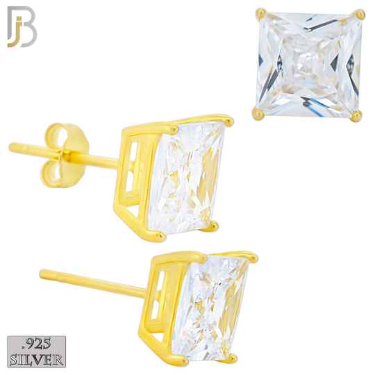 925-ES72-GC - .925 Sterling Silver Gold Plated Earring Stud Casting Square Princess Cut Prong Setting Clear Zircon image 7