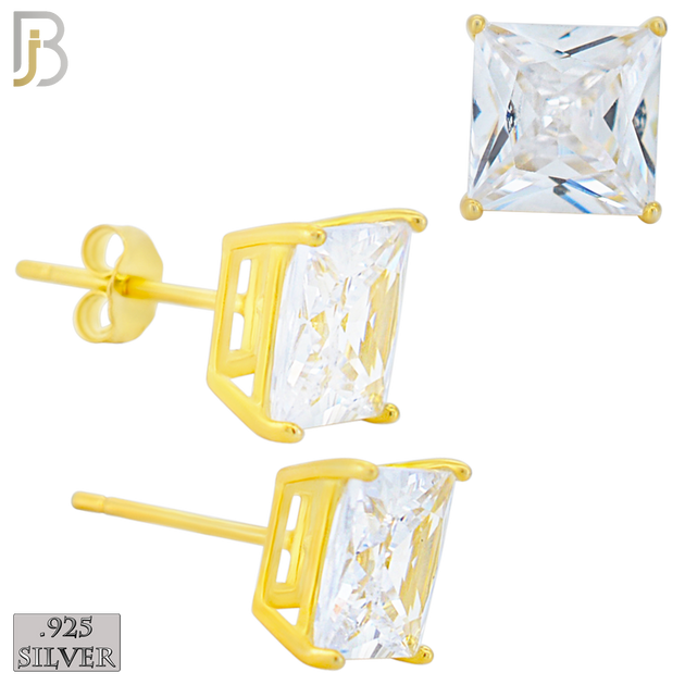 925-ES72-GC - .925 Sterling Silver Gold Plated Earring Stud Casting Square Princess Cut Prong Setting Clear Zircon image 7