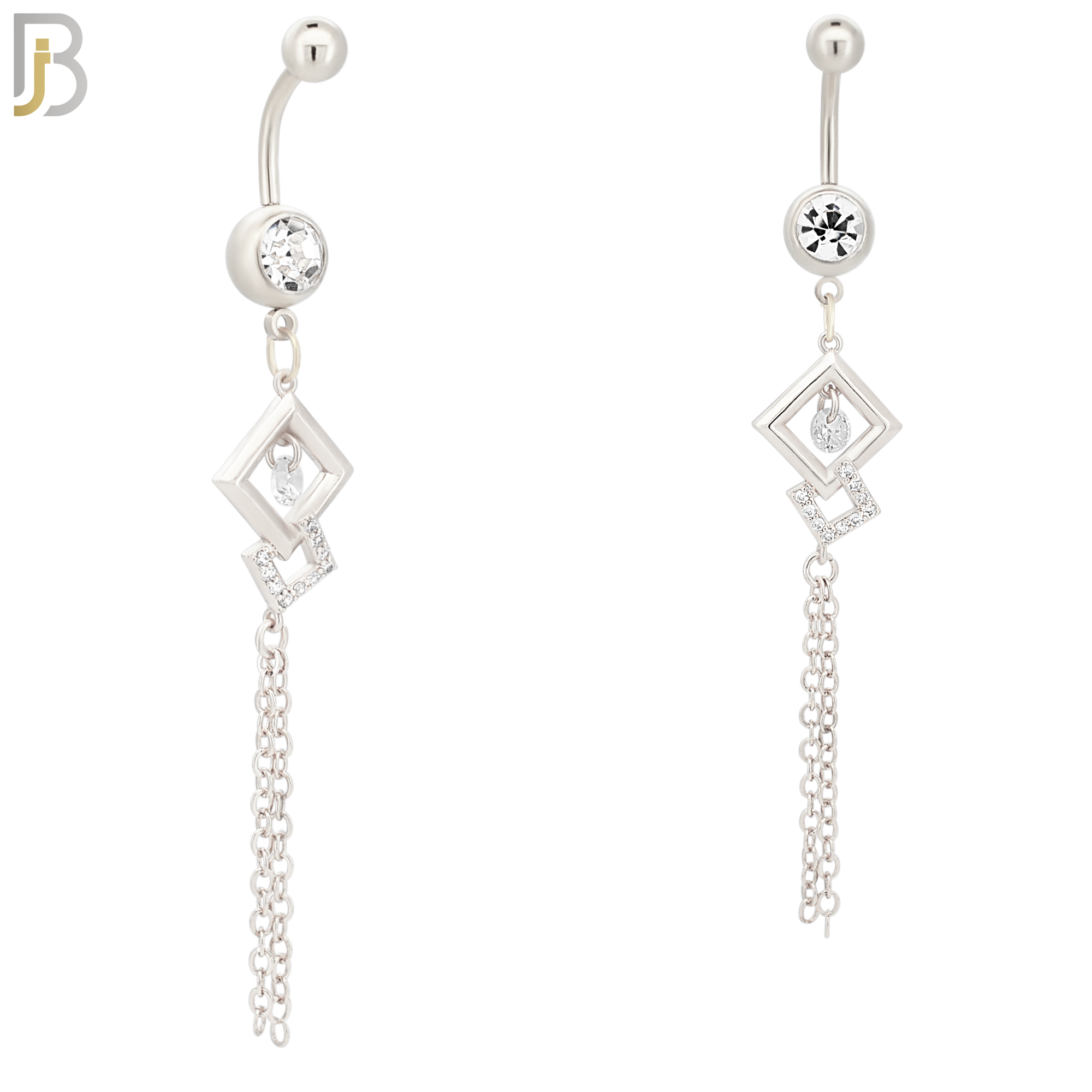 N064 - 316L Stainless Steel Dangling Diamond Shape with Chain Design Belly Ring with 5mm Screw Ball image 1