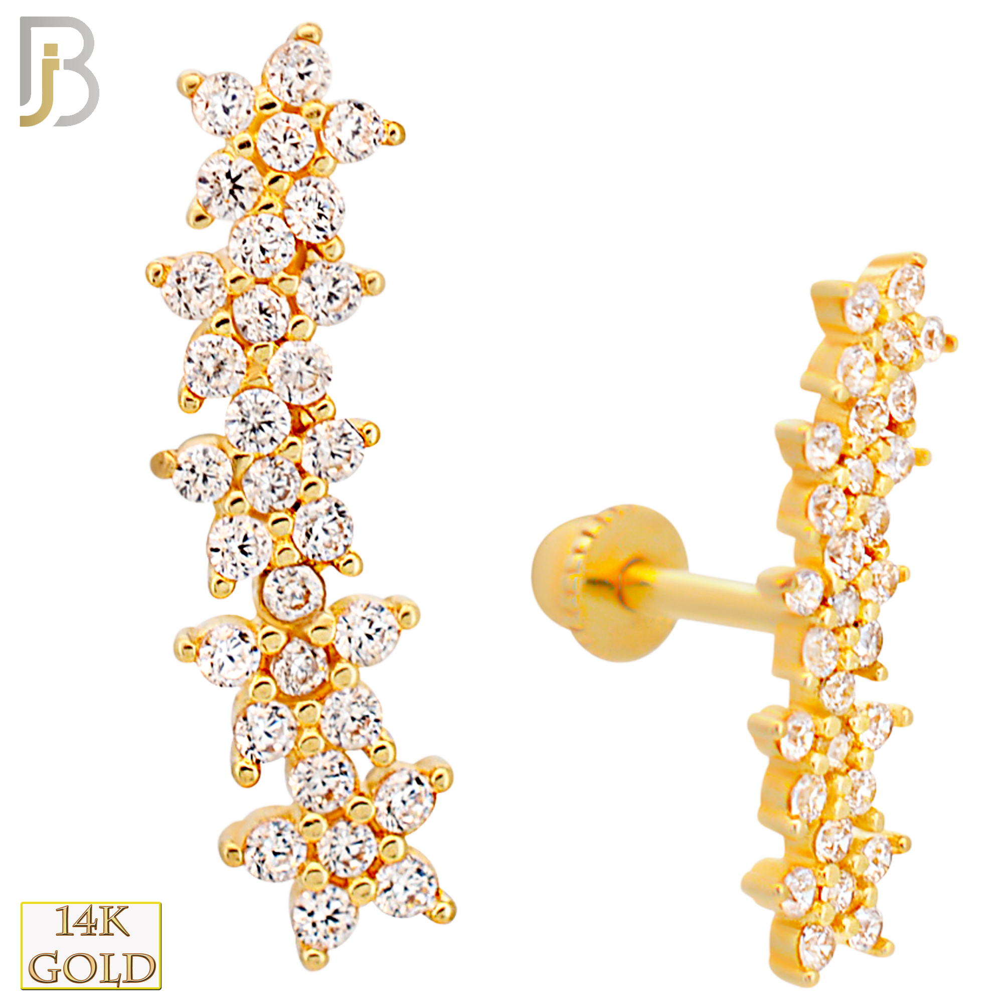 14-TB39 - 14k Yellow Gold Linking 5 Stars Tragus Barbell with Baby Screw Backing image