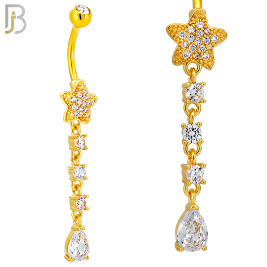 N0150 - 316L Surgical Steel Star CZ Studded Belly Ring with Pear CZ Drop image 4