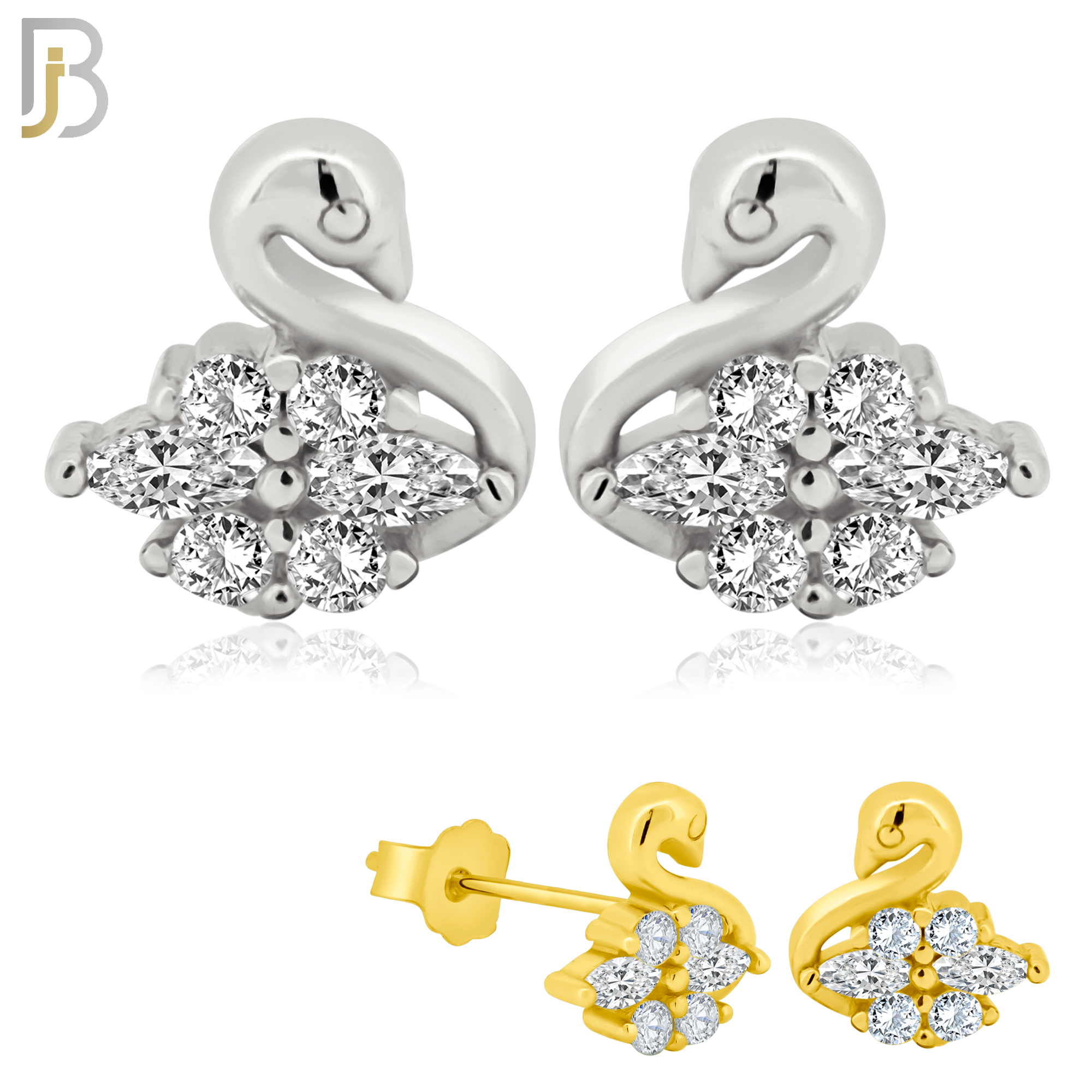 925-ES60 - .925 Sterling Silver Swan Design Zircon Earring Stud image 0