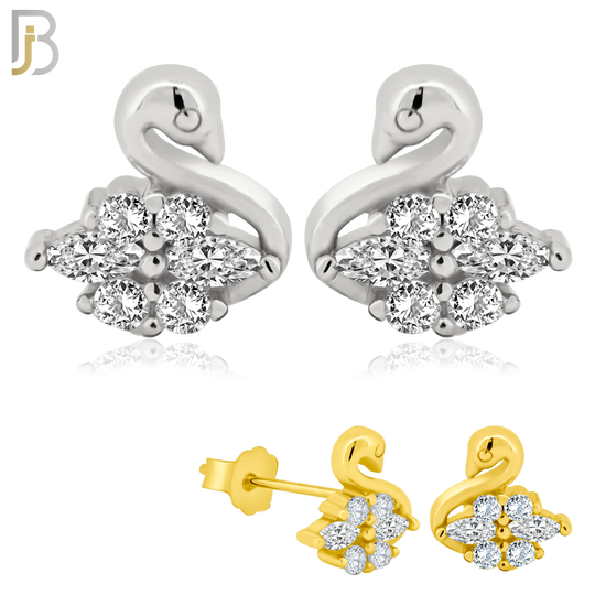 925-ES60 - .925 Sterling Silver Swan Design Zircon Earring Stud image 0
