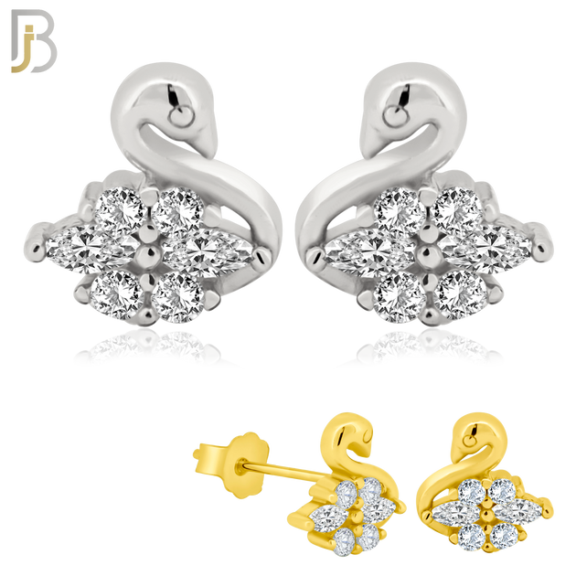 925-ES60 - .925 Sterling Silver Swan Design Zircon Earring Stud image 0