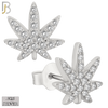 925-ES238 – .925 Sterling Silver Marijuana Leaf with Zircon Design Earring Stud image 1