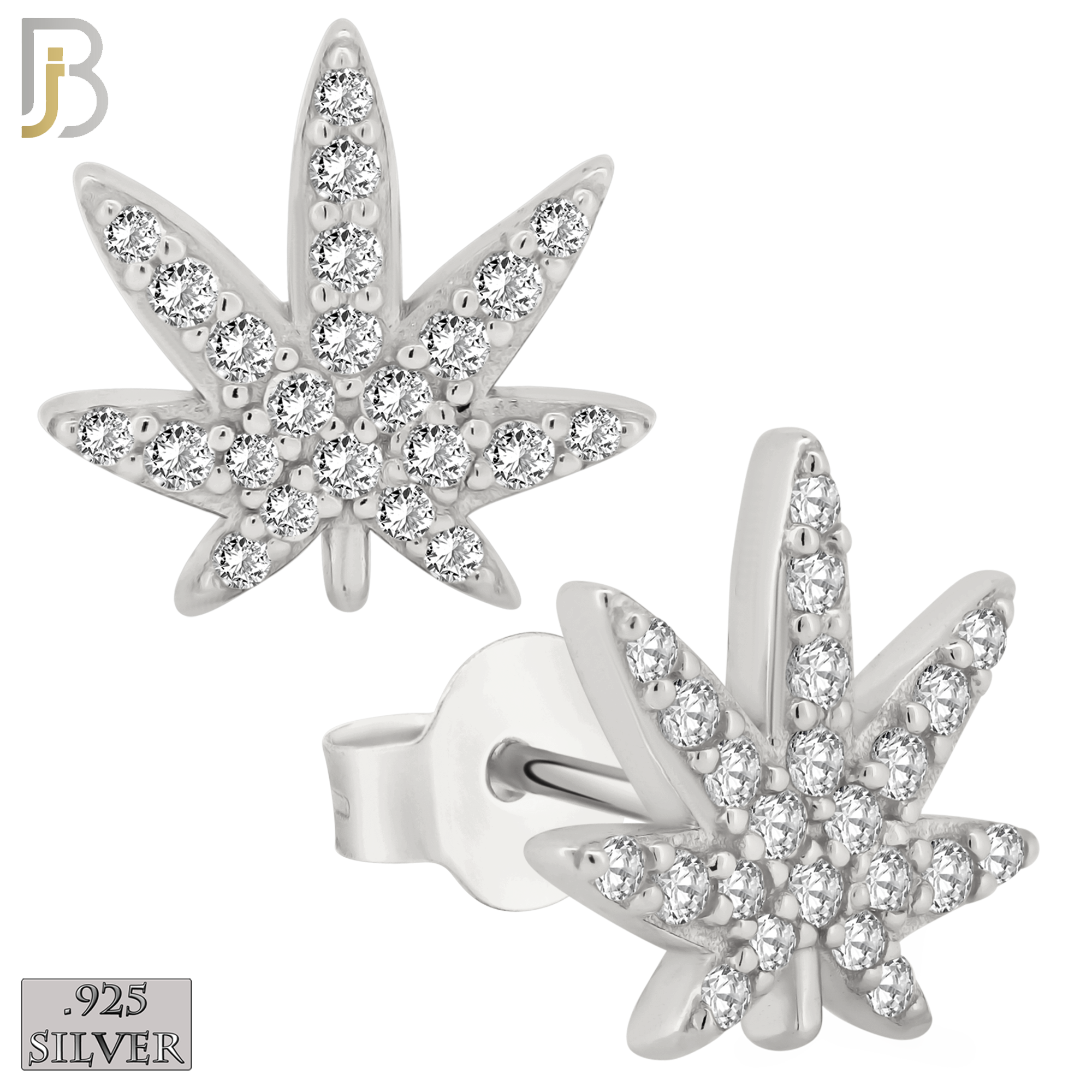 925-ES238 – .925 Sterling Silver Marijuana Leaf with Zircon Design Earring Stud image 1
