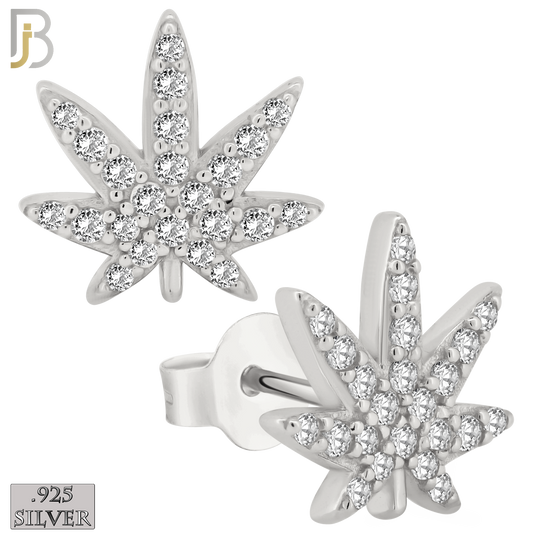 925-ES238 – .925 Sterling Silver Marijuana Leaf with Zircon Design Earring Stud image 1