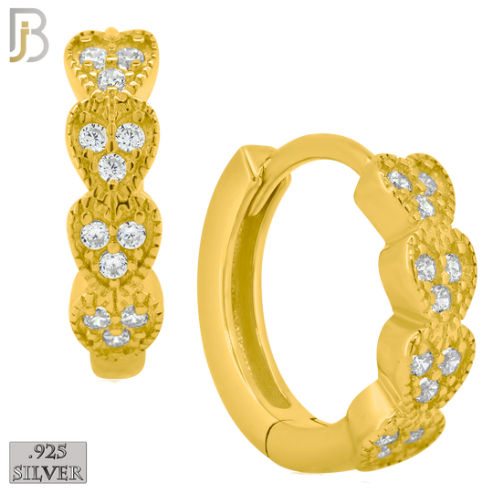 925-ES187 - Silver Clear - .925 Sterling Silver Hearts Design Huggies Earrings  with Zircon image 2