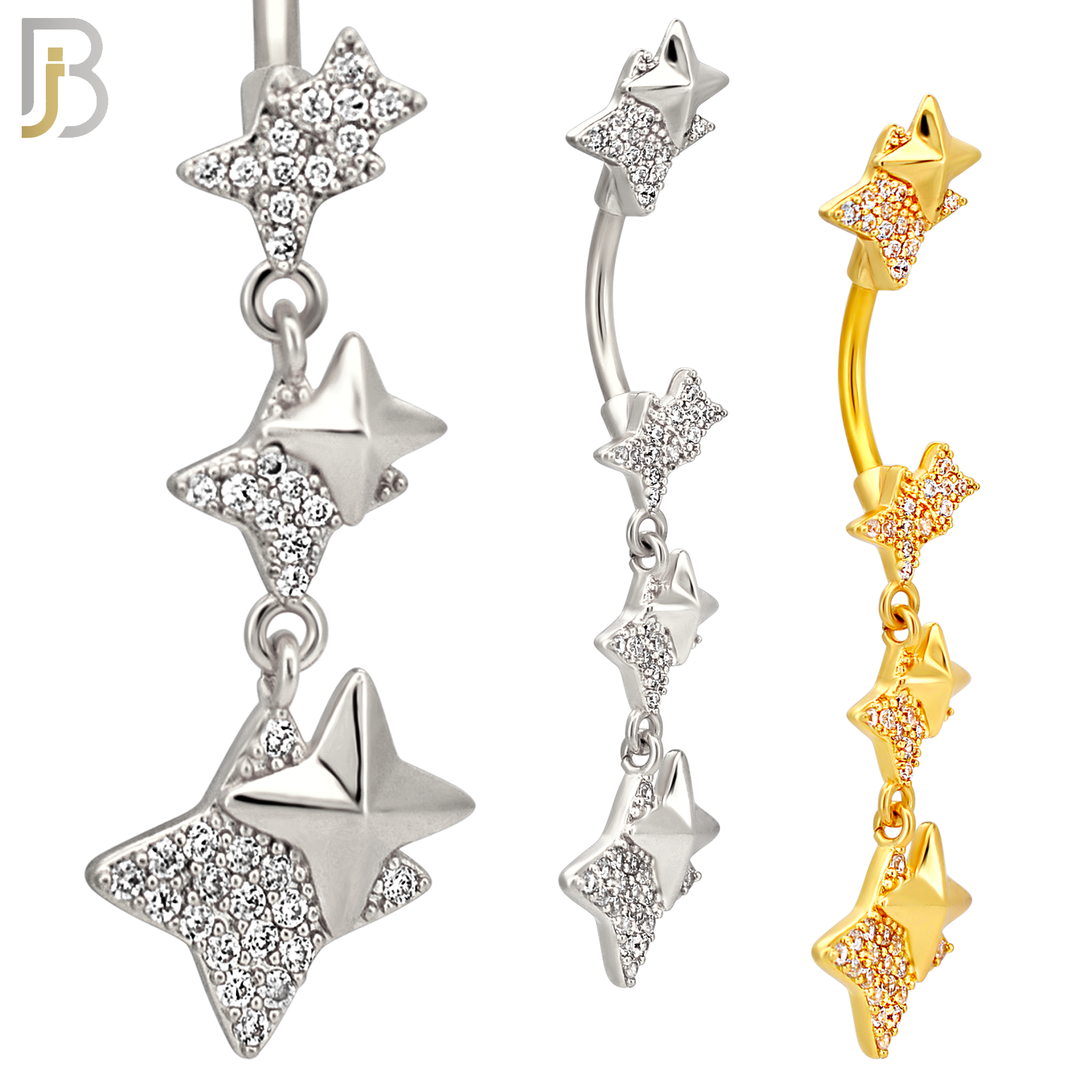 N0149 - 316L Surgical Steel Dangling Double North Star Belly Ring image 0