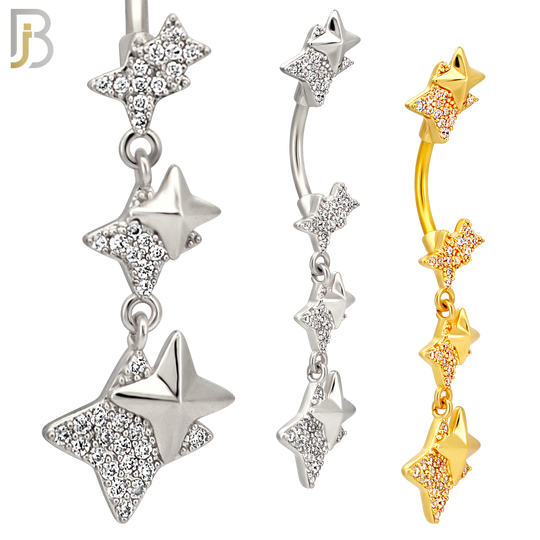 N0149 - 316L Surgical Steel Dangling Double North Star Belly Ring image 0