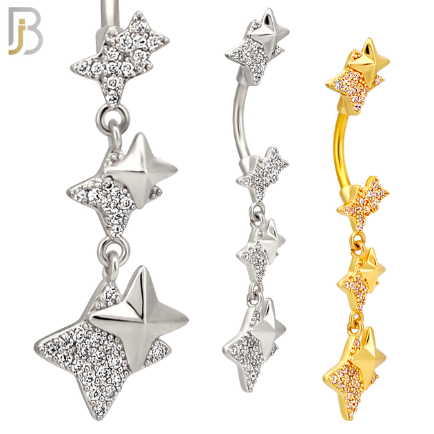 N0149 - 316L Surgical Steel Dangling Double North Star Belly Ring image 0