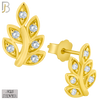 925-ES147 - .925 Sterling Silver Leaf Design with Zircon Design Earring Stud image 2