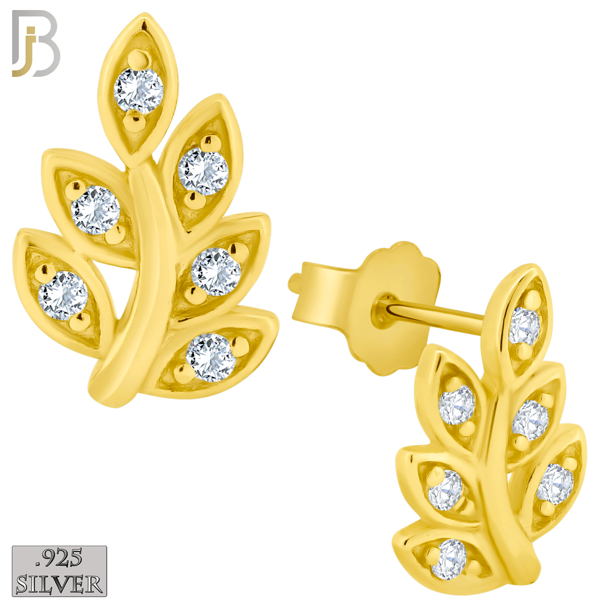 925-ES147 - .925 Sterling Silver Leaf Design with Zircon Design Earring Stud image 2