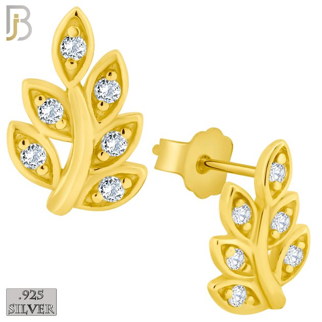 925-ES147 - .925 Sterling Silver Leaf Design with Zircon Design Earring Stud image 2
