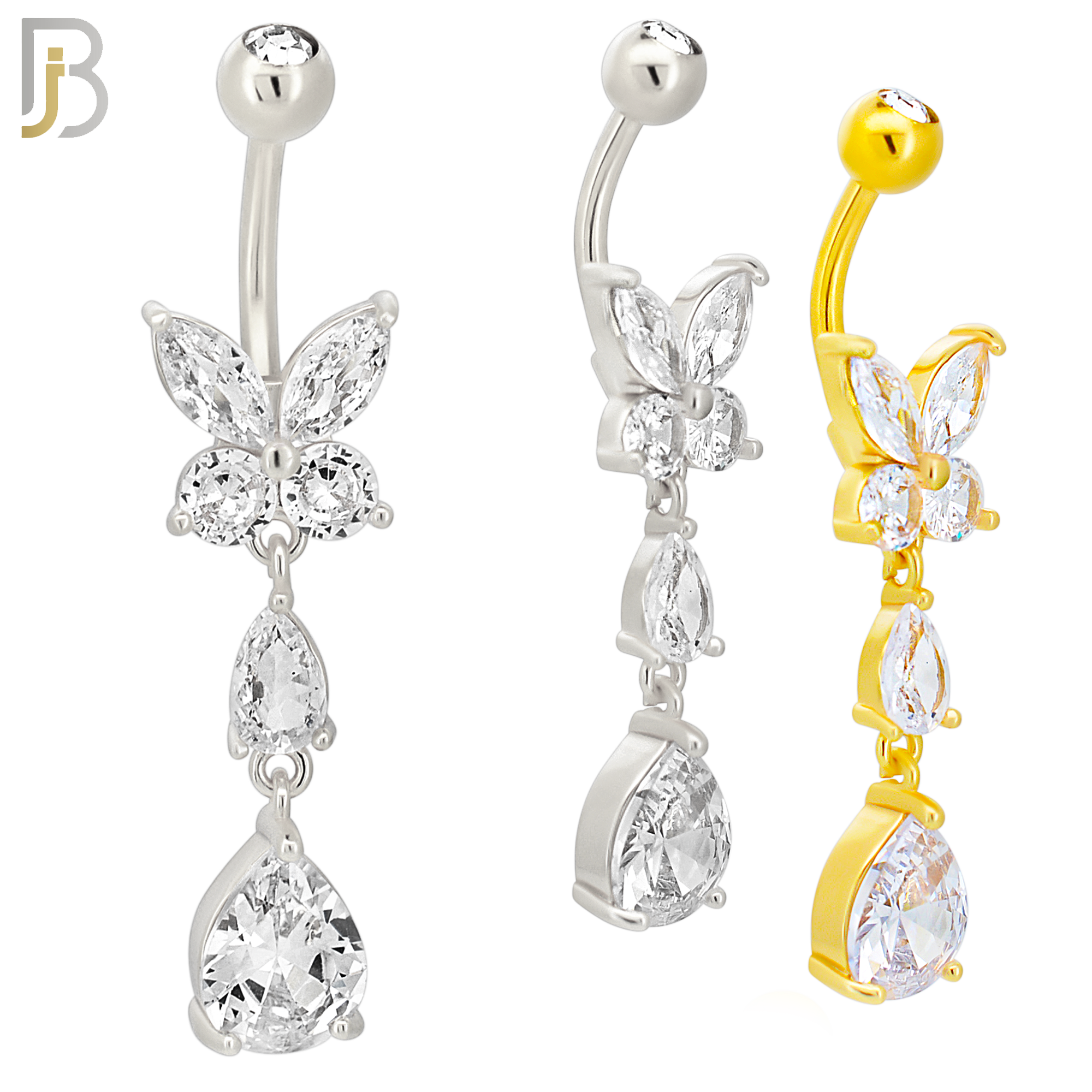 N0123 - Steel - 316L Stainless Steel Butterfly with Pear Shaped CZ with 5mm Screw Ball image 0