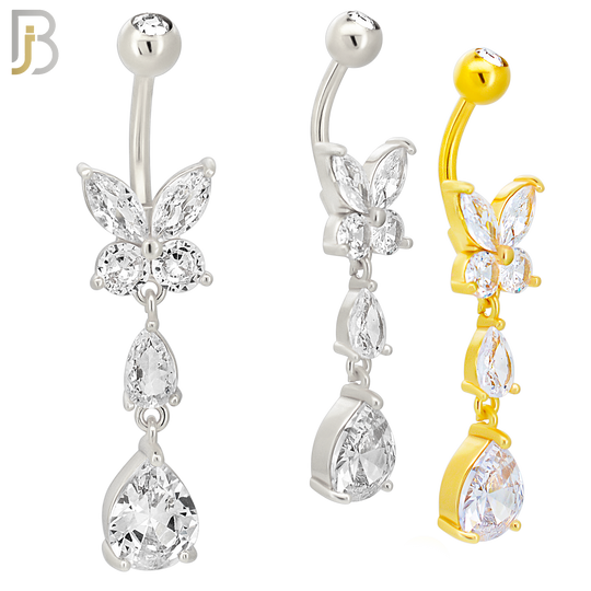 N0123 - Steel - 316L Stainless Steel Butterfly with Pear Shaped CZ with 5mm Screw Ball image 0