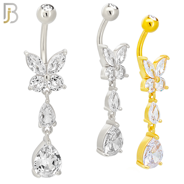 N0123 - Steel - 316L Stainless Steel Butterfly with Pear Shaped CZ with 5mm Screw Ball image 0