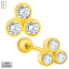 925-ES418 - Screw Ball Back - 925 Sterling Silver Three Bezel Set Round CZ in Triangle Stud Earrings image 1