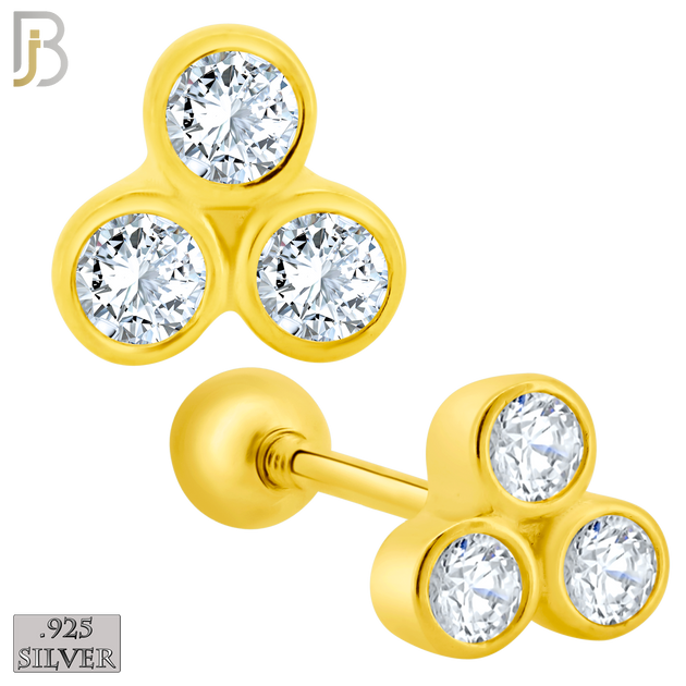 925-ES418 - Screw Ball Back - 925 Sterling Silver Three Bezel Set Round CZ in Triangle Stud Earrings image 1