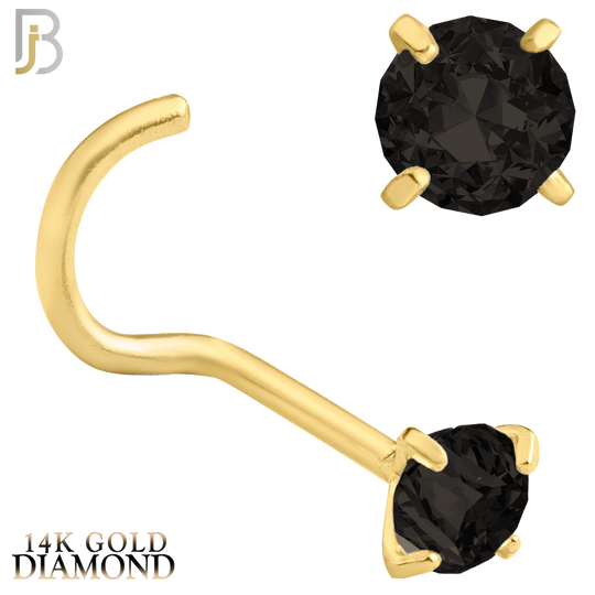 14-NR03DYK-20 - 20g - 14k Yellow Gold Nose Screw with Black Diamond in Prong Setting - 3mm image