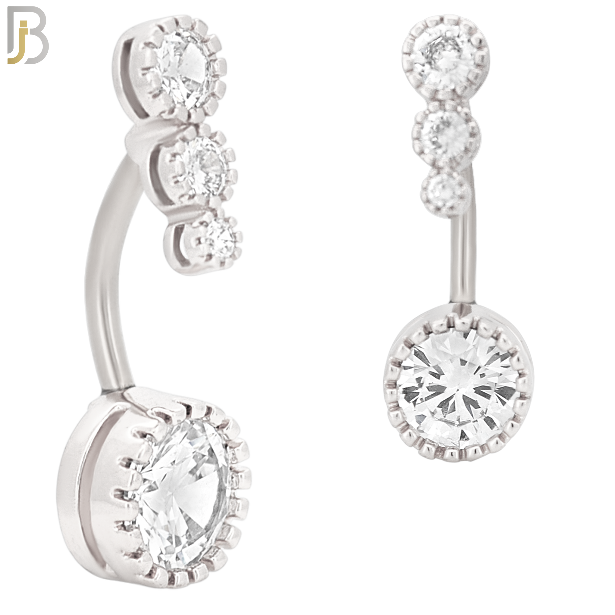 NB63 - 316L Stainless Steel Round Zircon Belly Ring with Triple Round CZ Tail image 1