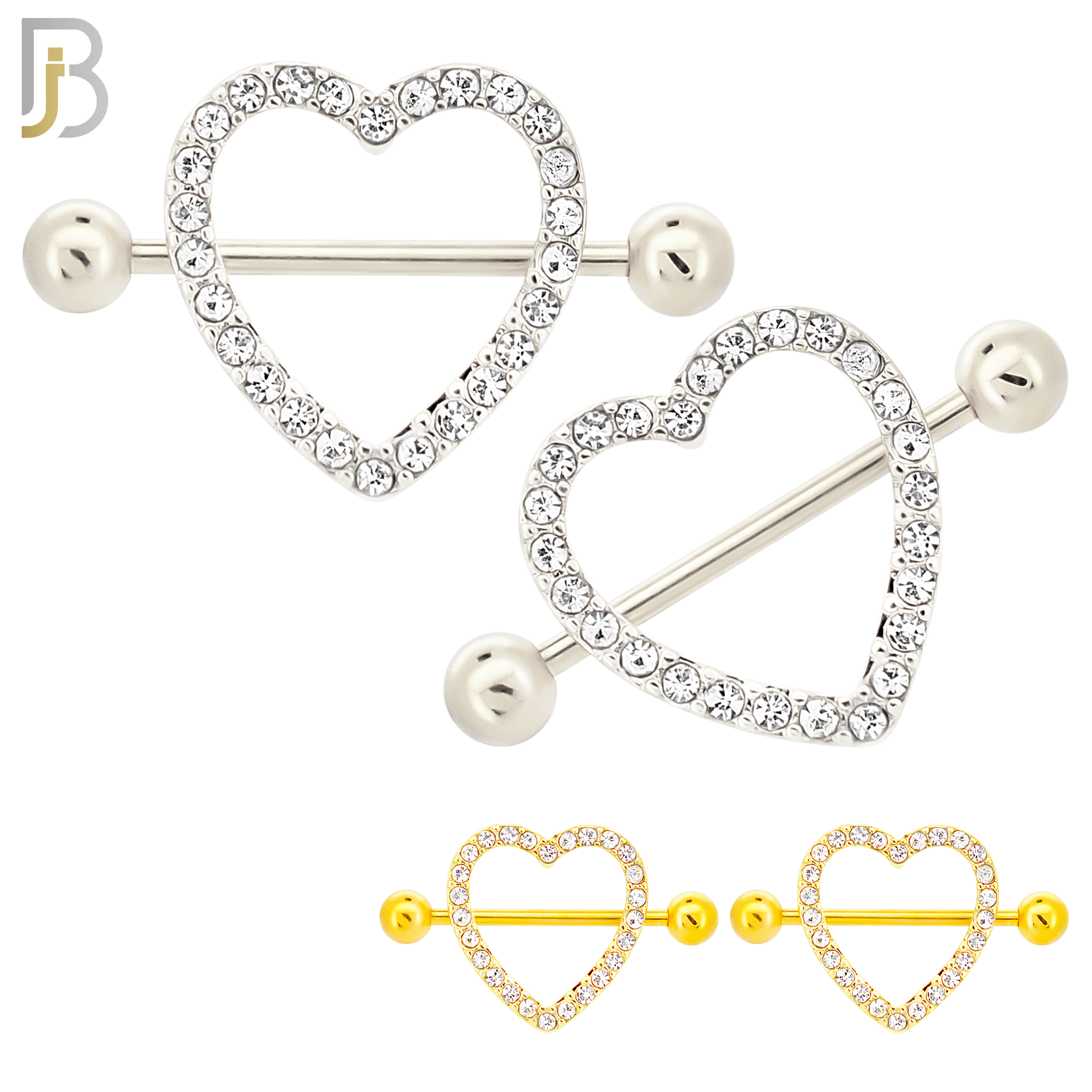 NP21 - 316L Surgical Steel Screw Shield Barbell with Heart Design Zircon Pair image 0