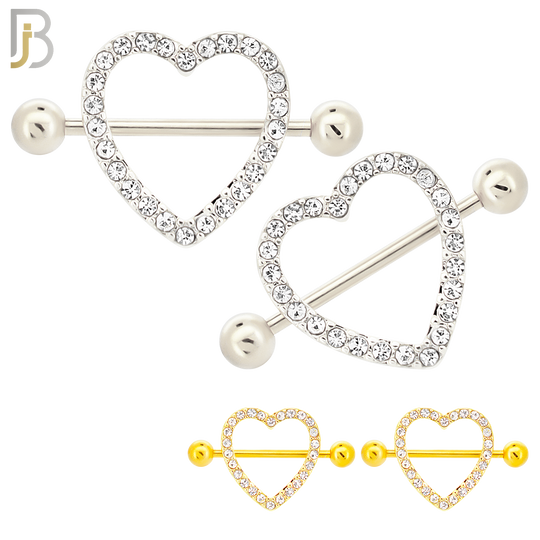 NP21 - 316L Surgical Steel Screw Shield Barbell with Heart Design Zircon Pair image 0