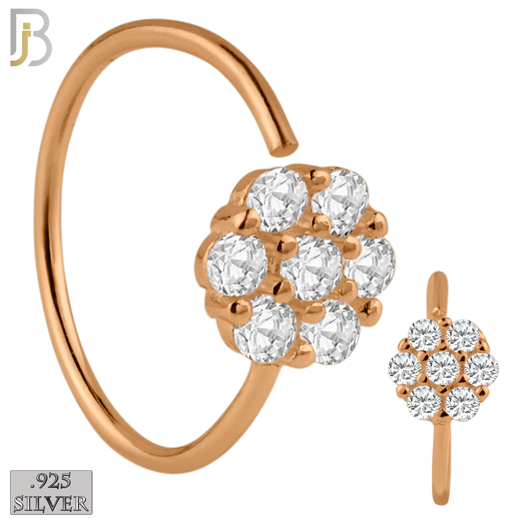 925-CT32 - 925 Sterling Silver Rounded Flower Design Nose Hoops 22g Thick 8mm wide (PACK OF 6) image 2