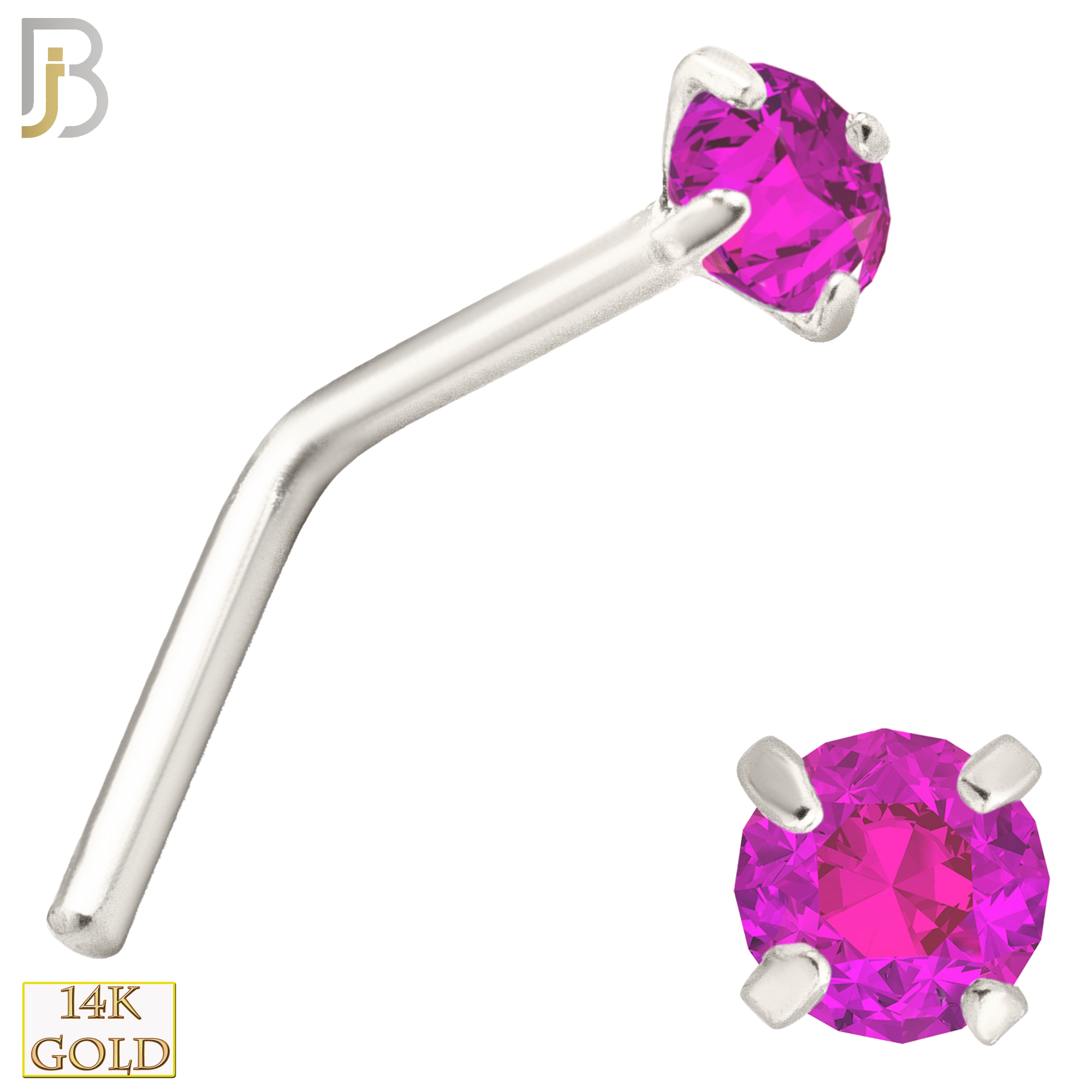 14-NR10CWP - 20g 14k White Gold L-Shaped with Pink Colored CZ image 2