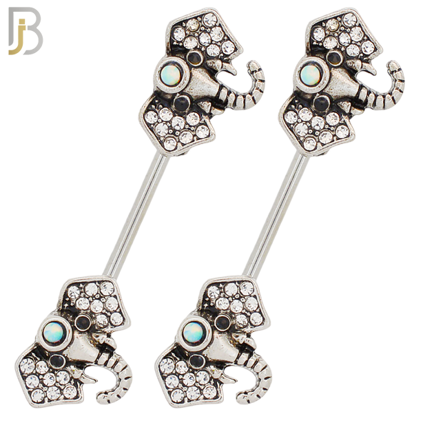 NP69 - 316L Surgical Steel Elephant Head with Multi Zircon Nipple Ring image 0