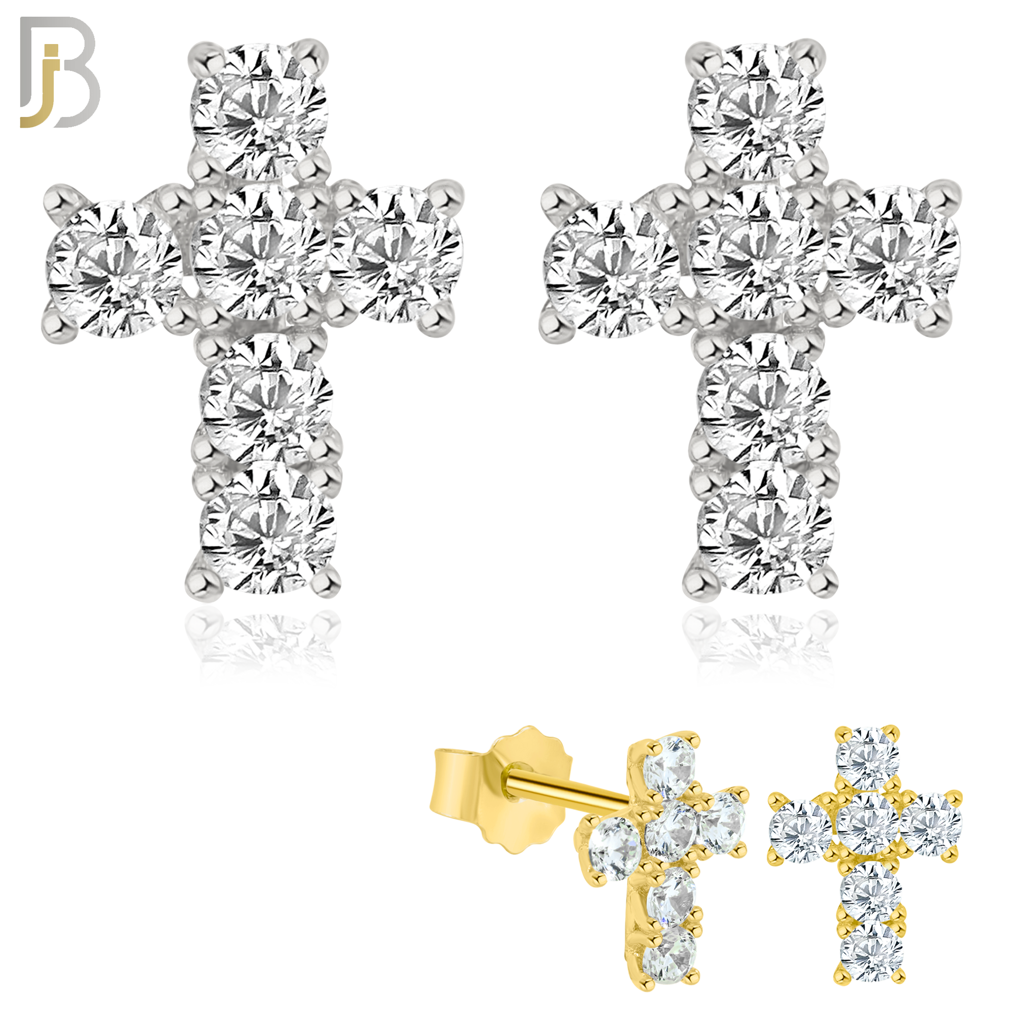 925-ES24 - .925 Sterling Silver Cross with Multi Zircon Earrings Stud image 0