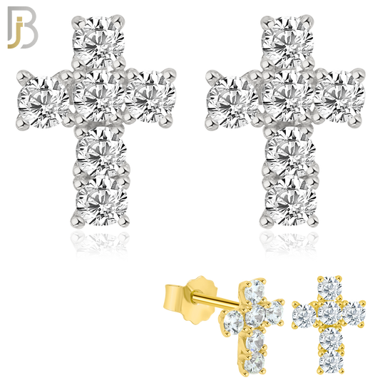 925-ES24 - .925 Sterling Silver Cross with Multi Zircon Earrings Stud image 0