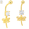 N0134 - 316L Stainless Steel Dragonfly with Multi CZ Banana Belly Ring image 2