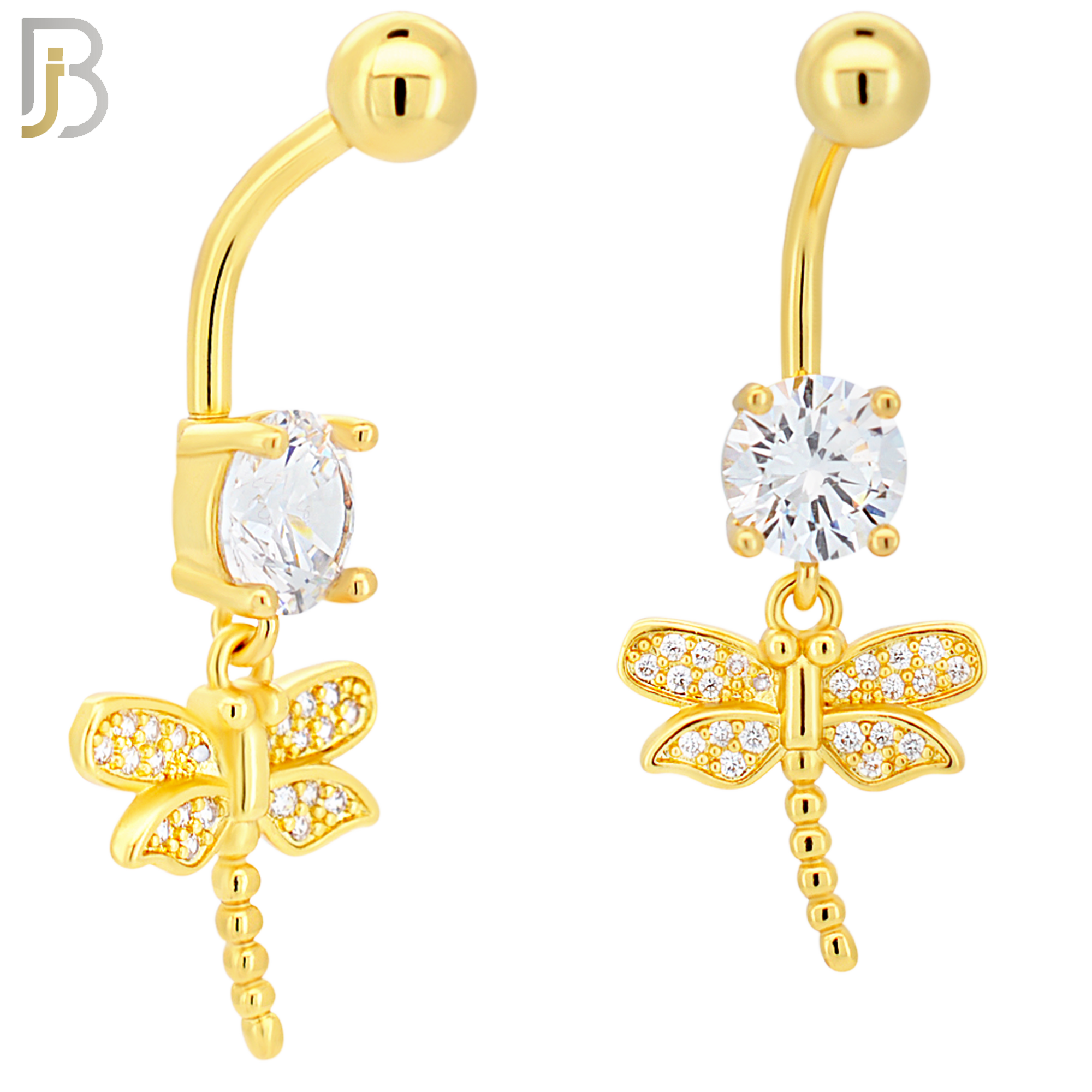 N0134 - 316L Stainless Steel Dragonfly with Multi CZ Banana Belly Ring image 2