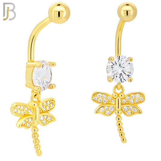 N0134 - 316L Stainless Steel Dragonfly with Multi CZ Banana Belly Ring image 2