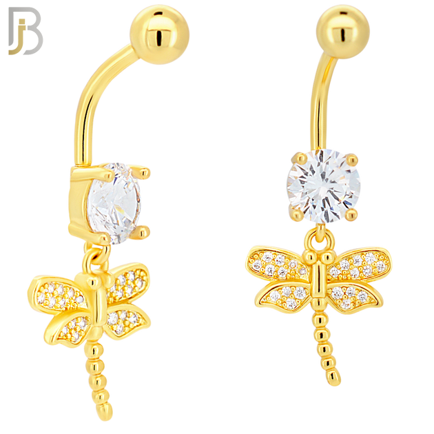 N0134 - 316L Stainless Steel Dragonfly with Multi CZ Banana Belly Ring image 2