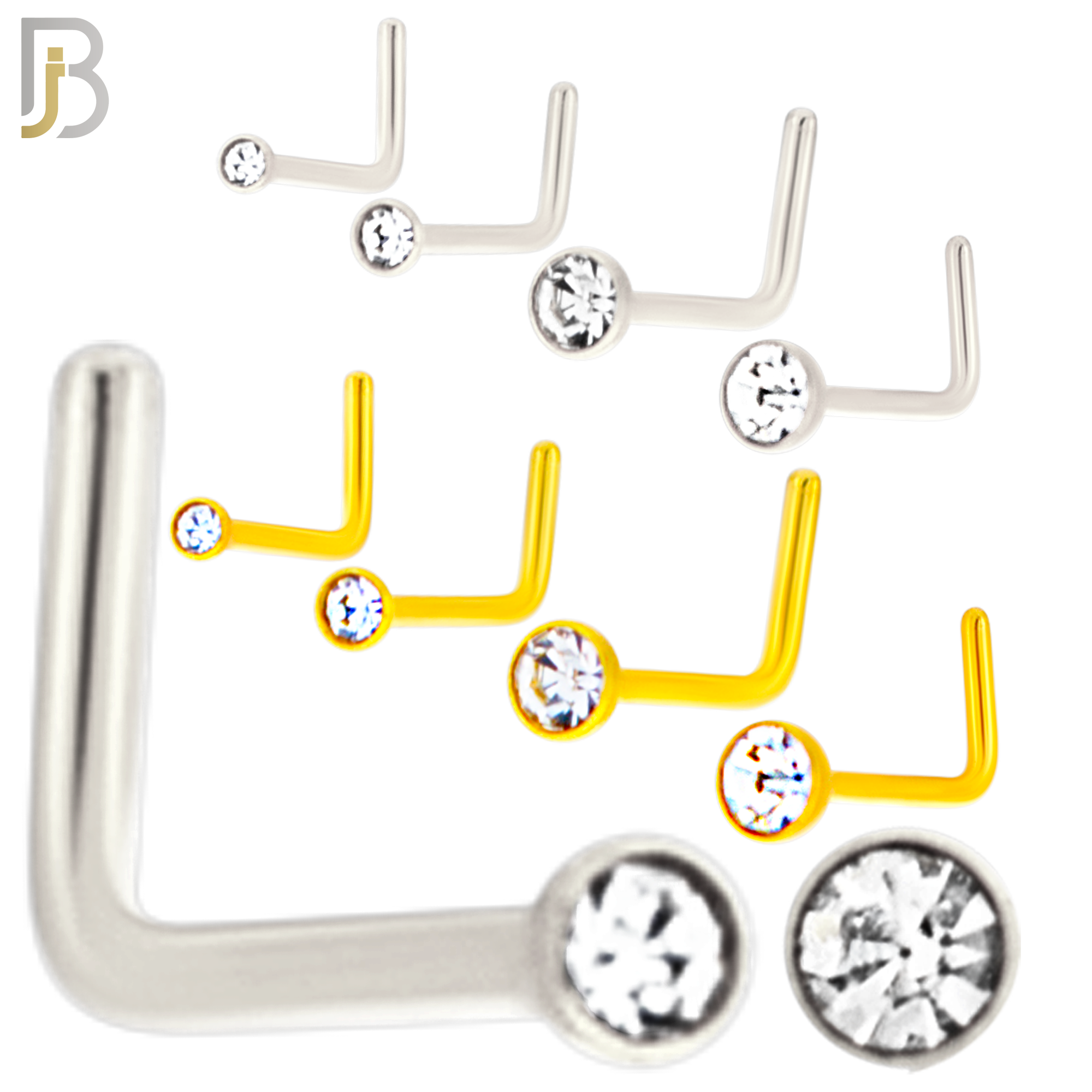 PK-NR06M3 - 316 Surgical Steel L Shape with Bezel Set Zircon image 1
