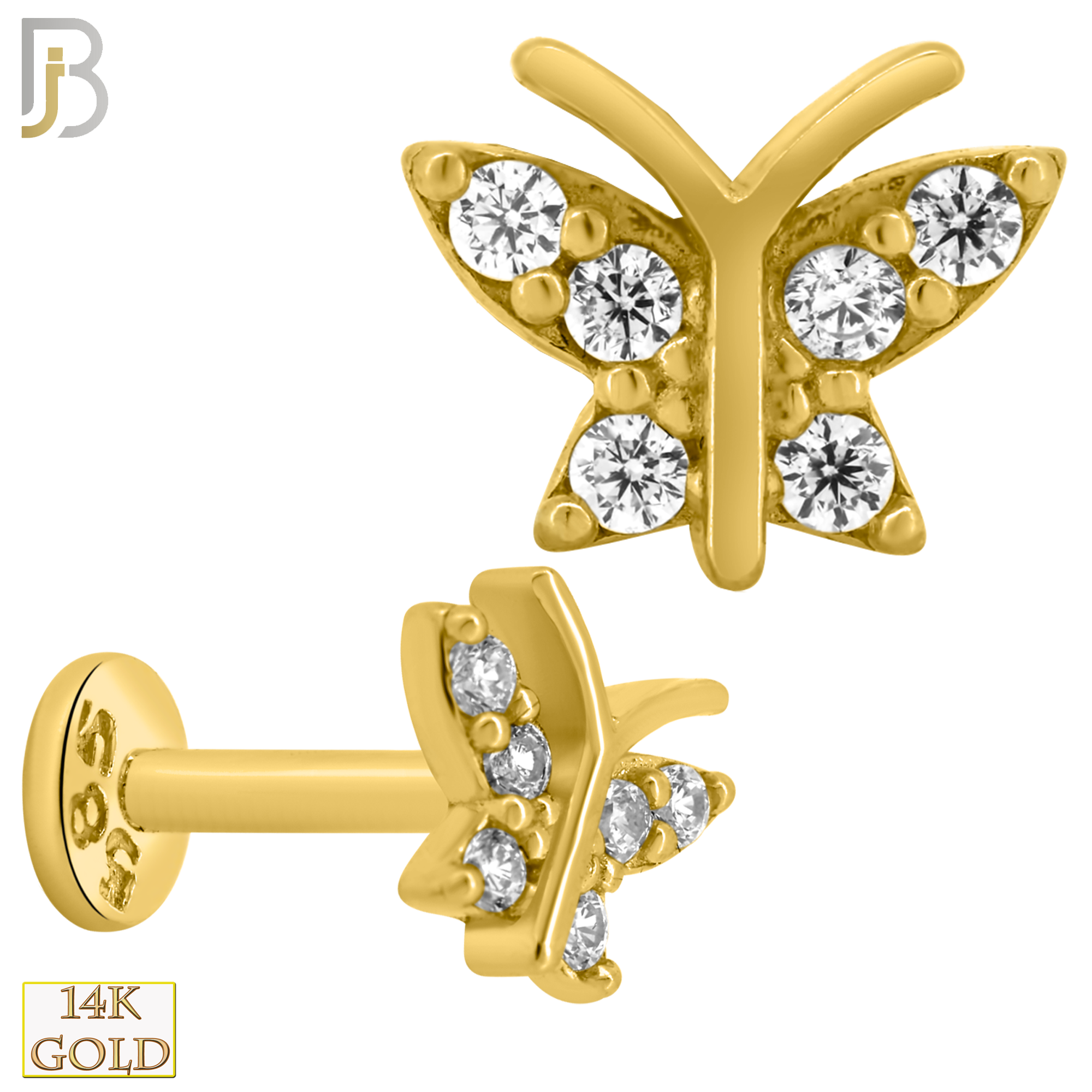 14-LB48 - 14k Yellow Gold Butterfly with CZ Labret image 0