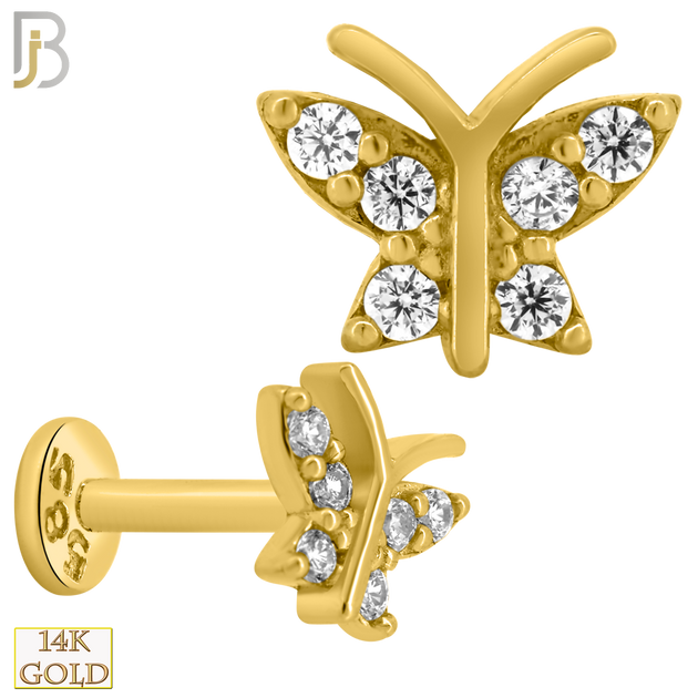 14-LB48 - 14k Yellow Gold Butterfly with CZ Labret image 0